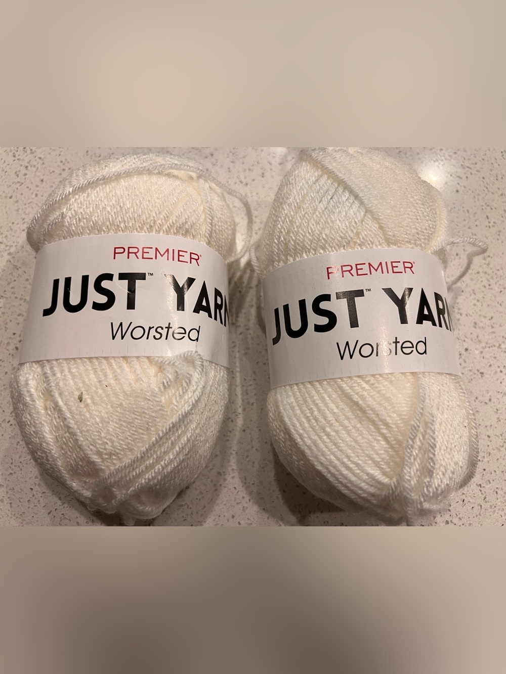 Premier Just Yarn Worsted White Acrylic Yarn - Lot of (2) Skeins